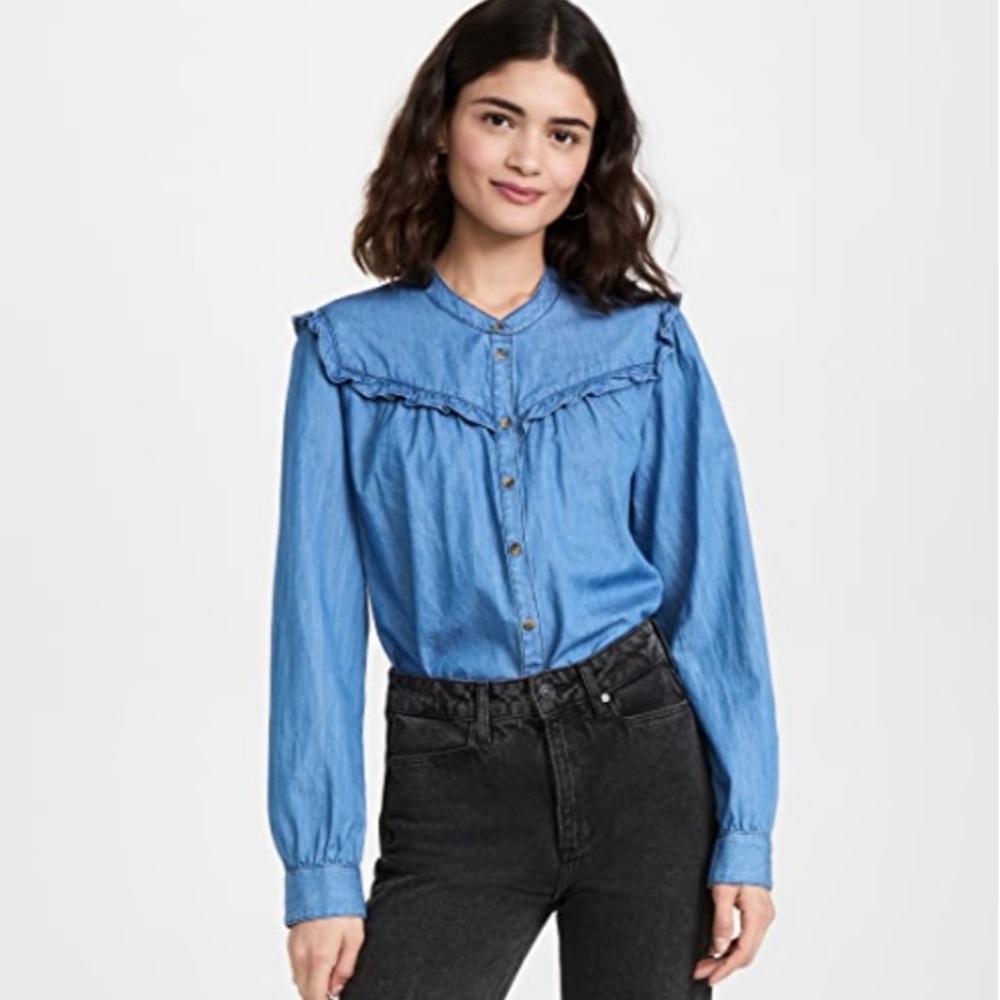 NWT XiRENA Ryann Shirt Blue Stone Ruffle
